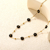 3mm steel beads x 15 + 7 mixed-color/black flower pendants Necklace 40+5cm Gold/steel