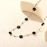 3mm steel beads x 15 + 7 mixed-color/black flower pendants Necklace 40+5cm Gold/steel
