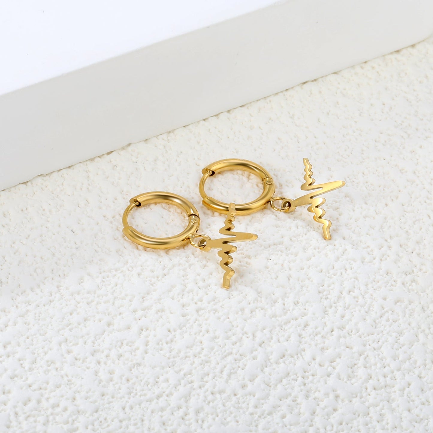 Wire 1.6x11mm O.D. earrings + 11.9*10mm circle with lightning bolt pendant earrings steel color/golden asonjewelry