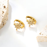 10.9mm eight-pointed star imitation white Czech crystal earring with 2.2mm earring post and 10mm inner diameter, gold-colored