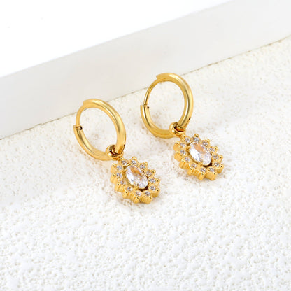 Wire 2*OUTSIDE DIAMETER 14.1mm EAR BUTTONS+10.2*12mm LACE OVAL WHITE REAL ZIRCONI BAND CNC DIAMONDED WHITE ZIRCONI RINGS EARRINGS Gold color asonjewelry