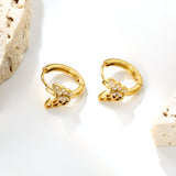 9.1 x 6.8mm Semi-Hollow Butterfly with White Zirconia Earring Hook 2.2 x Inner Diameter 10mm Earring Gold