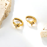 8 x 7.5mm four-pointed star imitation white Czech diamonds, earring posts 2.2 x inner diameter 10mm, gold-colored earrings
