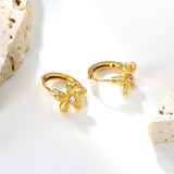 10mm flower-shaped white zirconia earring with a 2.2mm post and a 10mm inner diameter, gold color