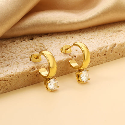 4.3*15mm C-shaped hoop with four scratches round white&black&purple&pink&green diamond stud earrings 6.2mm asonjewelry