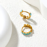 4*14mm Black/Pink/Blue/Orange Teardrop Heart Stud Earrings in Gold