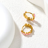 4*14mm Black/Pink/Blue/Orange Teardrop Heart Stud Earrings in Gold