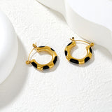 22*23mm Bamboo-Knot Drop Earrings in Dark Red/Black/Orange with Gold Accents