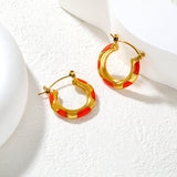 22*23mm Bamboo-Knot Drop Earrings in Dark Red/Black/Orange with Gold Accents