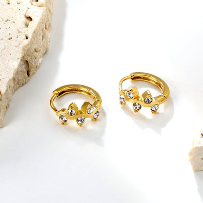 6.8 x 10.6mm vine-shaped white Czech crystal stud earrings with 2.2mm post and 10mm inner diameter, gold-plated asonjewelry