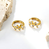 6.8 x 10.6mm vine-shaped white Czech crystal stud earrings with 2.2mm post and 10mm inner diameter, gold-plated
