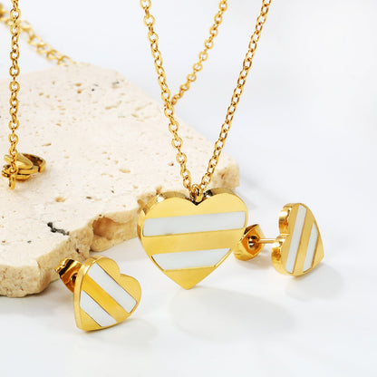 Heart Shape Sticky White Shell Set Steel/Gold Earrings:12*12mm Pendant:18*18mm 04Cross45+5cm+6mm Round Plaque asonjewelry