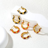 22*23mm Bamboo-Knot Drop Earrings in Dark Red/Black/Orange with Gold Accents
