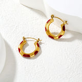 22*23mm Bamboo-Knot Drop Earrings in Dark Red/Black/Orange with Gold Accents