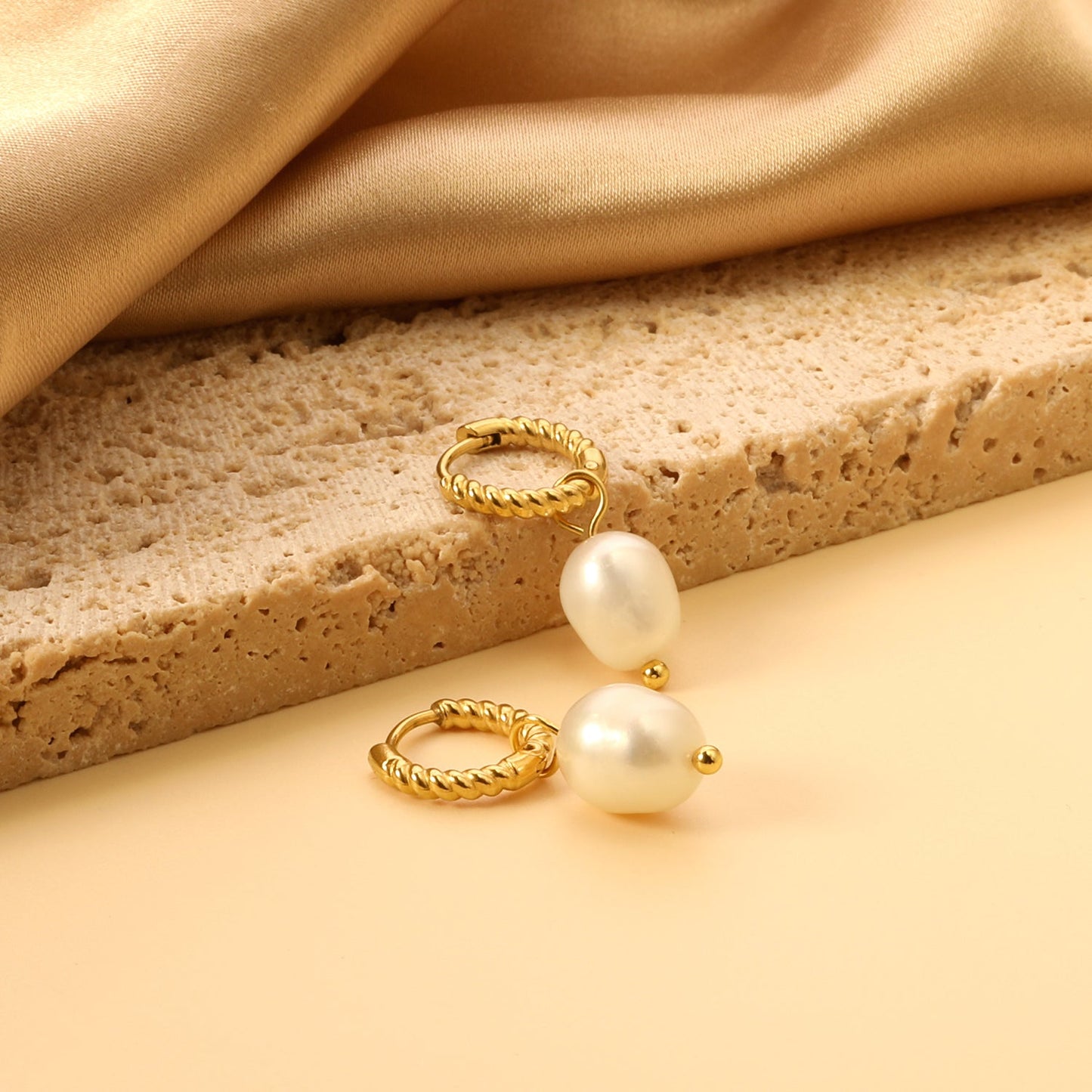 2.5x14mm Twisted Circle with Oval White Pearl Stud Earrings 7.5*11mm Gold Color asonjewelry