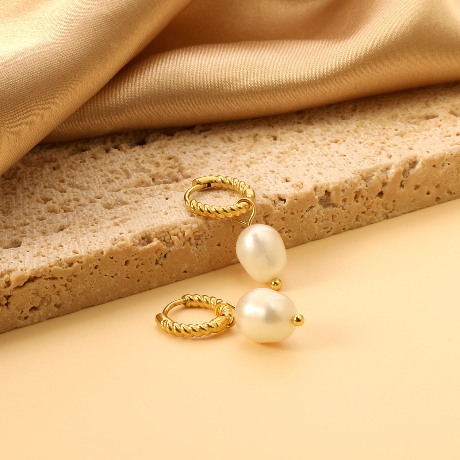 2.5x14mm Twisted Circle with Oval White Pearl Stud Earrings 7.5*11mm Gold Color asonjewelry