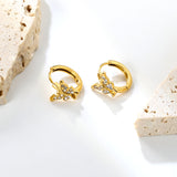 10.3 x 8.8mm butterfly-shaped white zirconia earring with a 2.2mm earring post and a 10mm inner diameter, gold-colored
