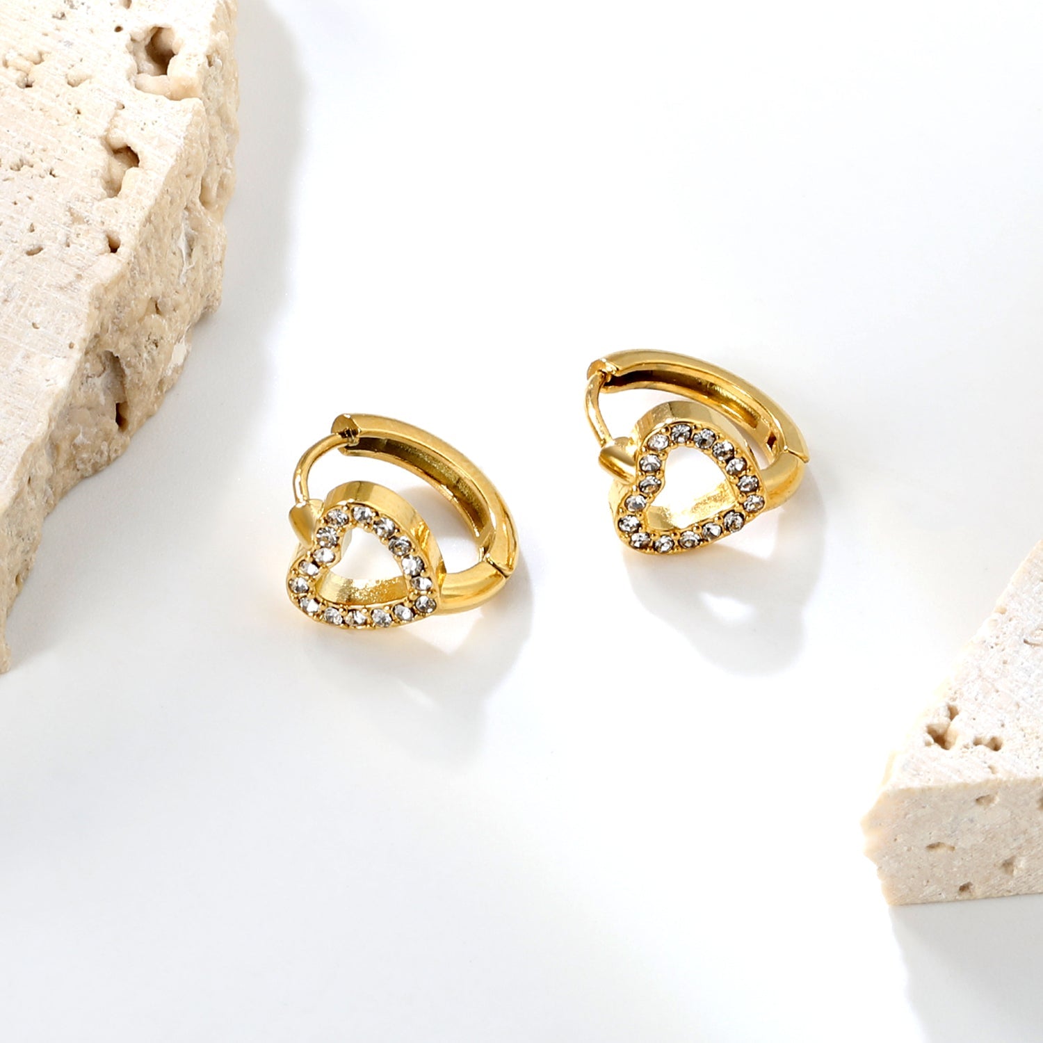 8.9 x 7.8mm heart-shaped openwork with white zirconia, ear hook 2.2 x inner diameter 10mm, gold earrings asonjewelry