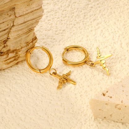 Wire 1.6x11mm O.D. earrings + 11.9*10mm circle with lightning bolt pendant earrings steel color/golden asonjewelry