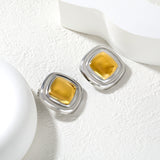 25.7*25.7mm Two-tone Square Geometric Stud Earrings, Two-tone Gold