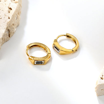 3.5 x 7.7 mm square-shaped imitation white Czech diamond earring, ear hook 2.2 x inner diameter 10 mm, earring, gold color asonjewelry