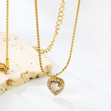 9.4*10mm Heart CNC White Zirconium Circle Pendant 40+5cm+6mm Necklace Golden