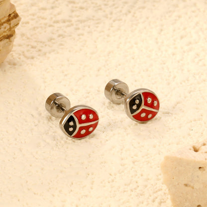 6*7.3mm Ladybug Twisted Screw Plug Stud Earrings steel color/golden color asonjewelry
