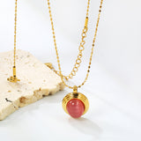 14*17mm oval with white/rose cat's eye/tiger's eye pendant 40+5cm+6mm round necklace gold color