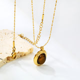 14*17mm oval with white/rose cat's eye/tiger's eye pendant 40+5cm+6mm round necklace gold color