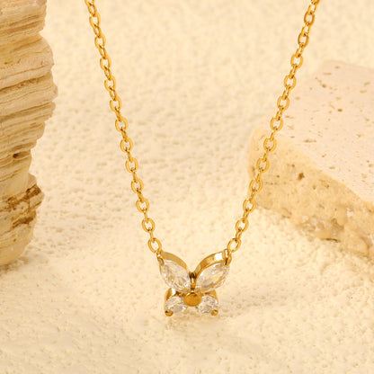 8.8*9.1mm Butterfly Sticky White Diamonds Pendant 0.35 Cross Necklace 45+5cm+6mm Round Plaque Necklace Steel/Gold Large Size 12mm White Diamonds asonjewelry