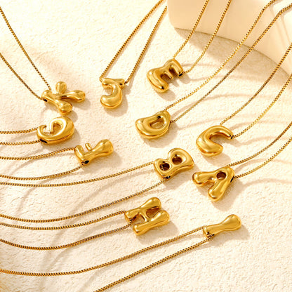 Alphabet Pendant A-Z 1.2 Box 40+5cm + 6mm Round Tail Tag Necklace Gold asonjewelry