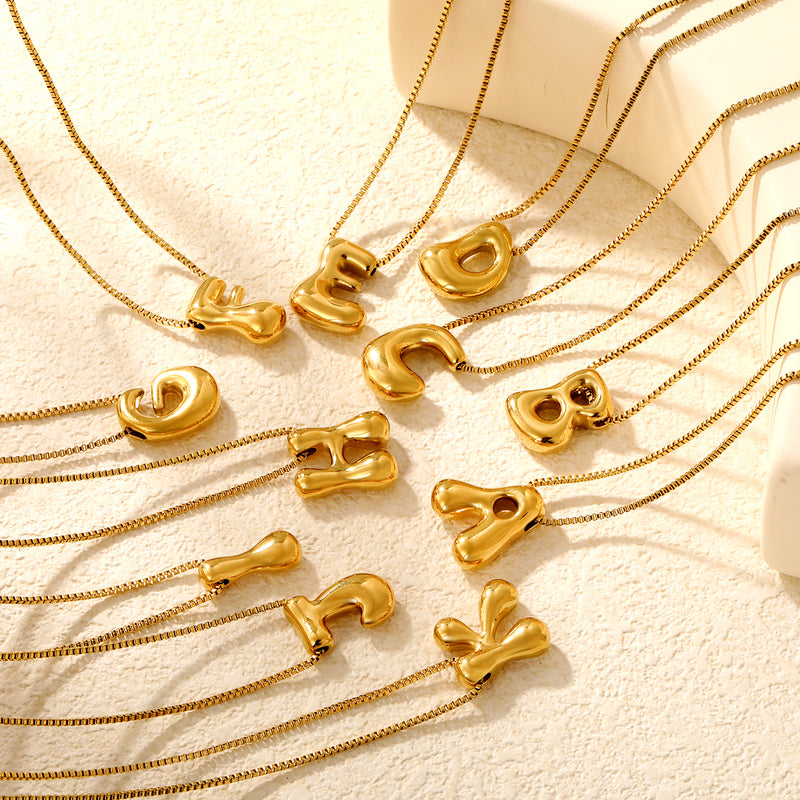 Alphabet Pendant A-Z 1.2 Box 40+5cm + 6mm Round Tail Tag Necklace Gold