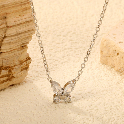 8.8*9.1mm Butterfly Sticky White Diamonds Pendant 0.35 Cross Necklace 45+5cm+6mm Round Plaque Necklace Steel/Gold Large Size 12mm White Diamonds asonjewelry