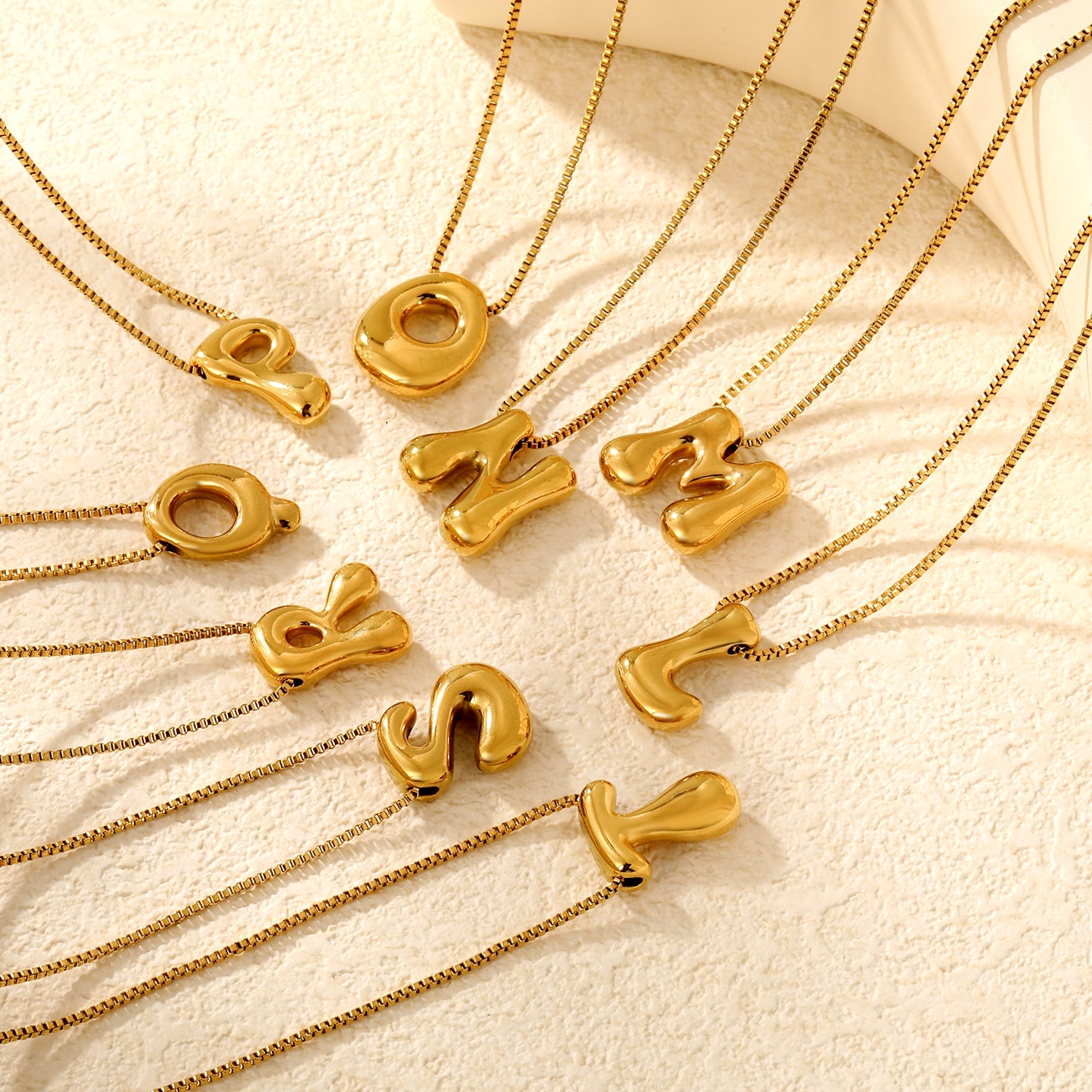 Alphabet Pendant A-Z 1.2 Box 40+5cm + 6mm Round Tail Tag Necklace Gold asonjewelry