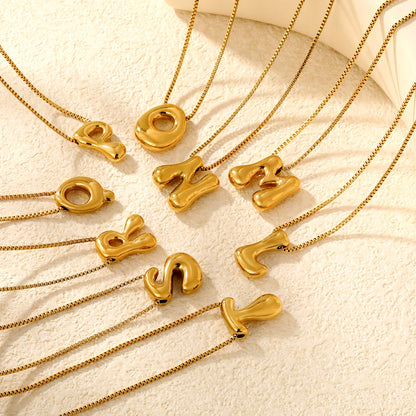 Alphabet Pendant A-Z 1.2 Box 40+5cm + 6mm Round Tail Tag Necklace Gold asonjewelry