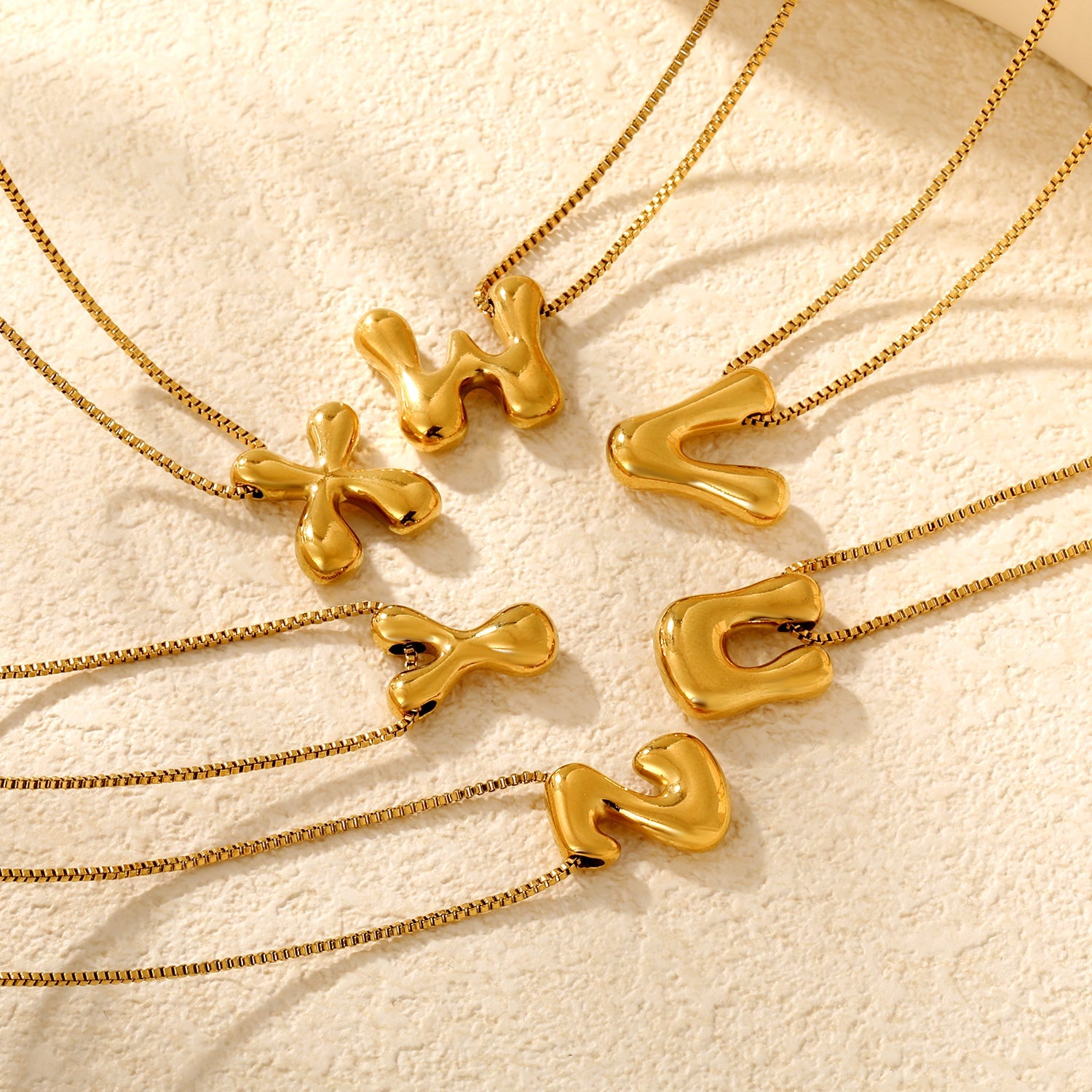 Alphabet Pendant A-Z 1.2 Box 40+5cm + 6mm Round Tail Tag Necklace Gold asonjewelry