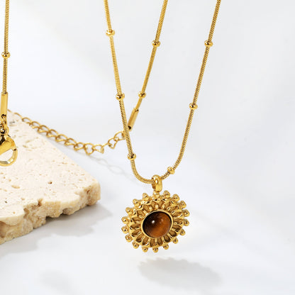 15.3mm round grain face with imitation white pearl/blue turquoise/tiger eye pendant 0.9+2mm round snake bead necklace 40+5cm+6mm round plaque necklace gold color asonjewelry