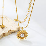 15.3mm round grain face with imitation white pearl/blue turquoise/tiger eye pendant 0.9+2mm round snake bead necklace 40+5cm+6mm round plaque necklace gold color