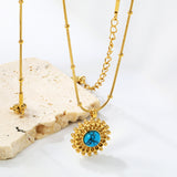 15.3mm round grain face with imitation white pearl/blue turquoise/tiger eye pendant 0.9+2mm round snake bead necklace 40+5cm+6mm round plaque necklace gold color