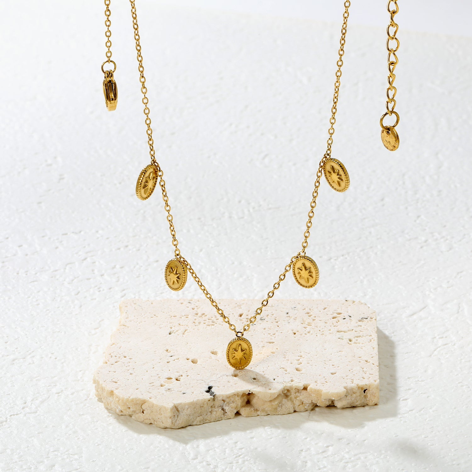 6.2*8.4mm Five-Pointed Star Elliptical Pendant 0.35mm Cross Chain Round Tassel Pendant Necklace Gold asonjewelry