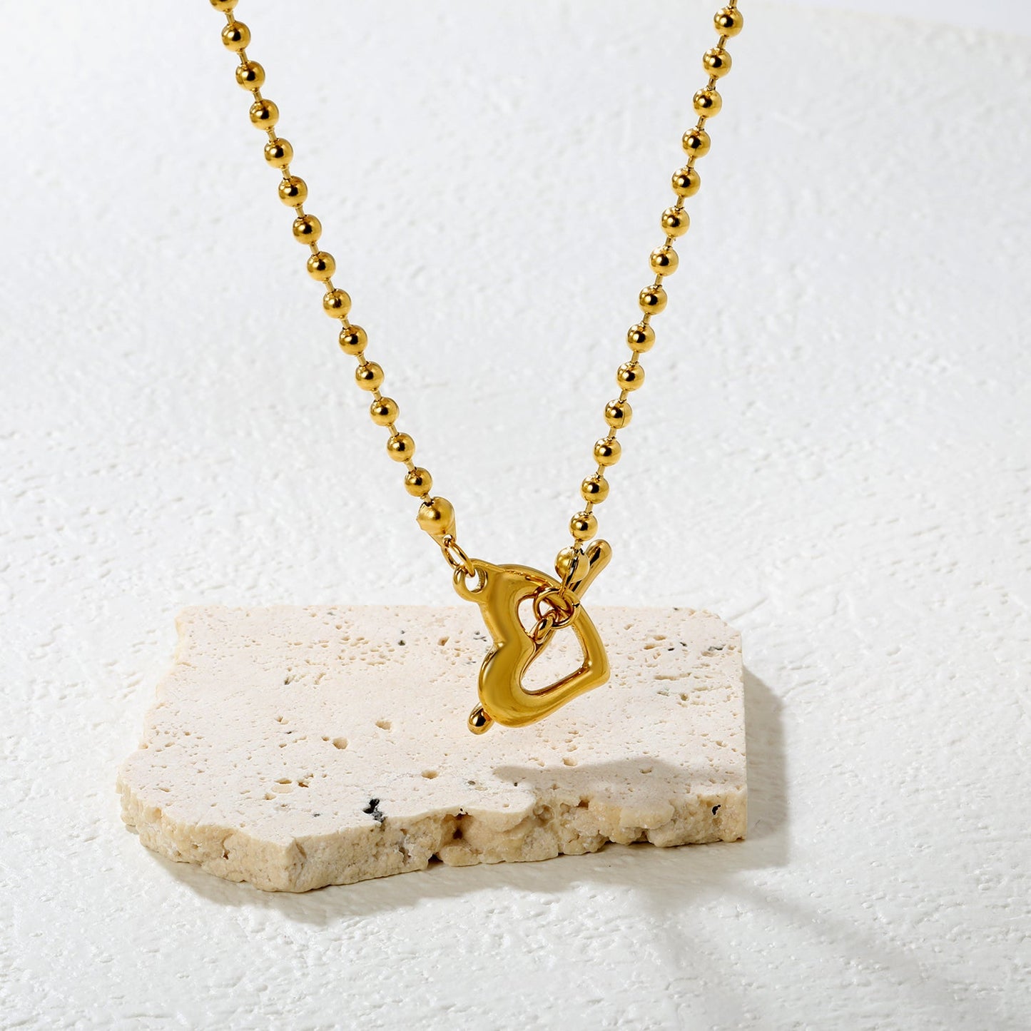 3mm Bead Chain 40cm Heart-Shaped T-Closure Necklace, Gold asonjewelry