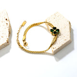 13.5mm four-leaf clover with green zircon 3.9 gold dragon chain 17+5cm+11.2*3.7mm square tail plaque bracelet gold color