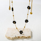3mm steel beads x 15 + 7 mixed-color/black flower pendants Necklace 40+5cm Gold/steel