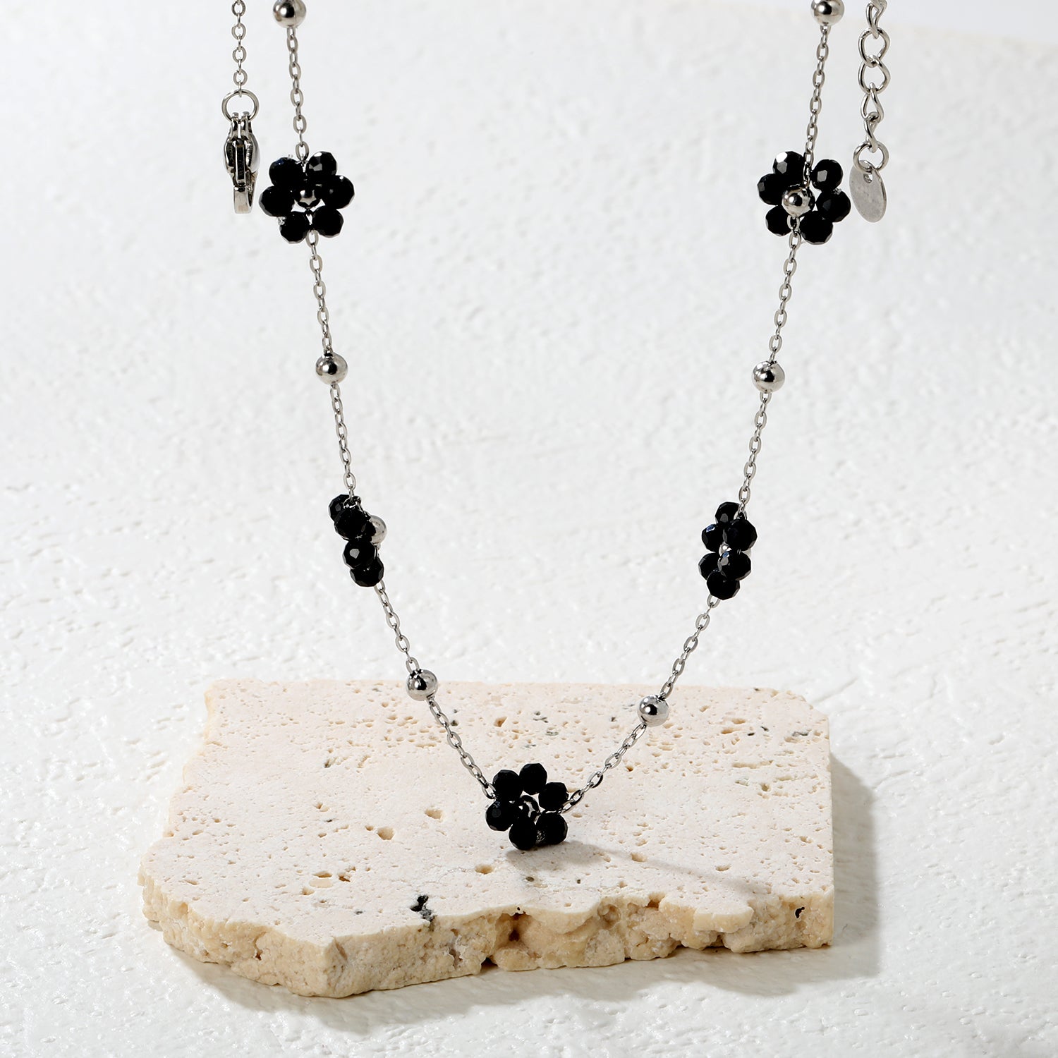 3mm steel beads x 15 + 7 mixed-color/black flower pendants Necklace 40+5cm Gold/steel asonjewelry