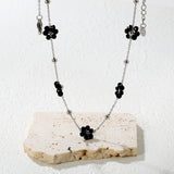 3mm steel beads x 15 + 7 mixed-color/black flower pendants Necklace 40+5cm Gold/steel