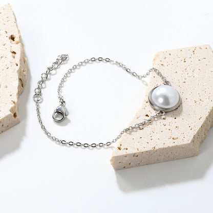 12-14mm round with half white pearl 16-18+3cm bracelet steel/gold color asonjewelry
