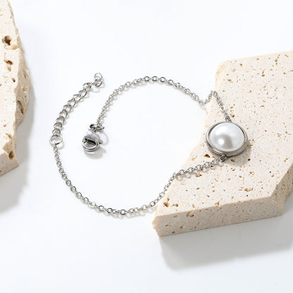 12-14mm round with half white pearl 16-18+3cm bracelet steel/gold color asonjewelry