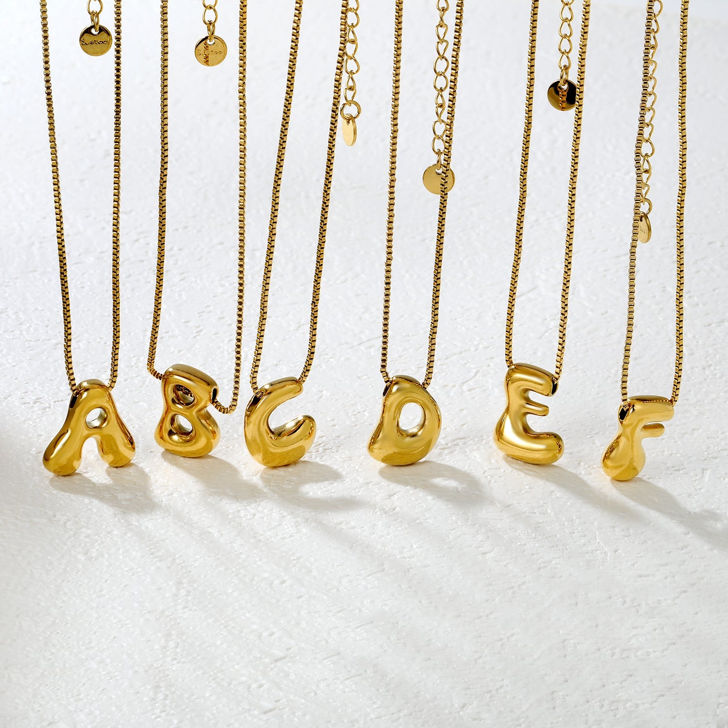 Alphabet Pendant A-Z 1.2 Box 40+5cm + 6mm Round Tail Tag Necklace Gold asonjewelry