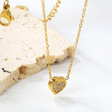 7.7 x 8mm beveled heart-shaped CNC white zirconia pendant with 0.3mm cross chain (40+5cm) and 6mm round tag necklace in steel gray/gold