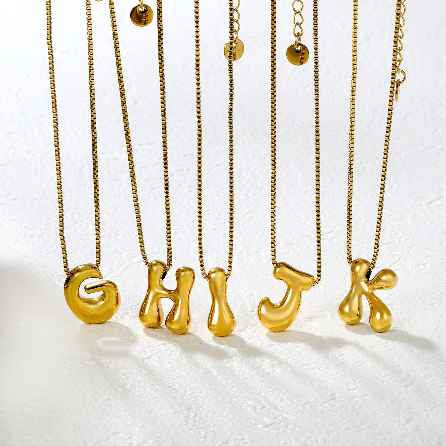 Alphabet Pendant A-Z 1.2 Box 40+5cm + 6mm Round Tail Tag Necklace Gold asonjewelry